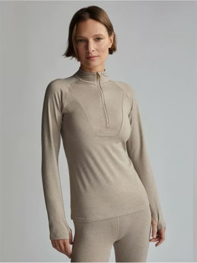 Set Varley Always Warm Half Zip & Base Layer Leggings In Taupe Marl Size Small